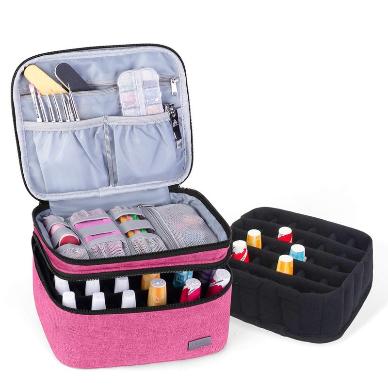 LUXJA Nail Polish Carrying Case - Holds 20 Bottles (15ml - 0.5 fl.oz), Portable Organizer Bag for Nail Polish and Manicure Set, Pink - Image 1